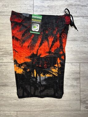 NWT Distortion Board Shorts Vibrant Palm Tree Sunset Print